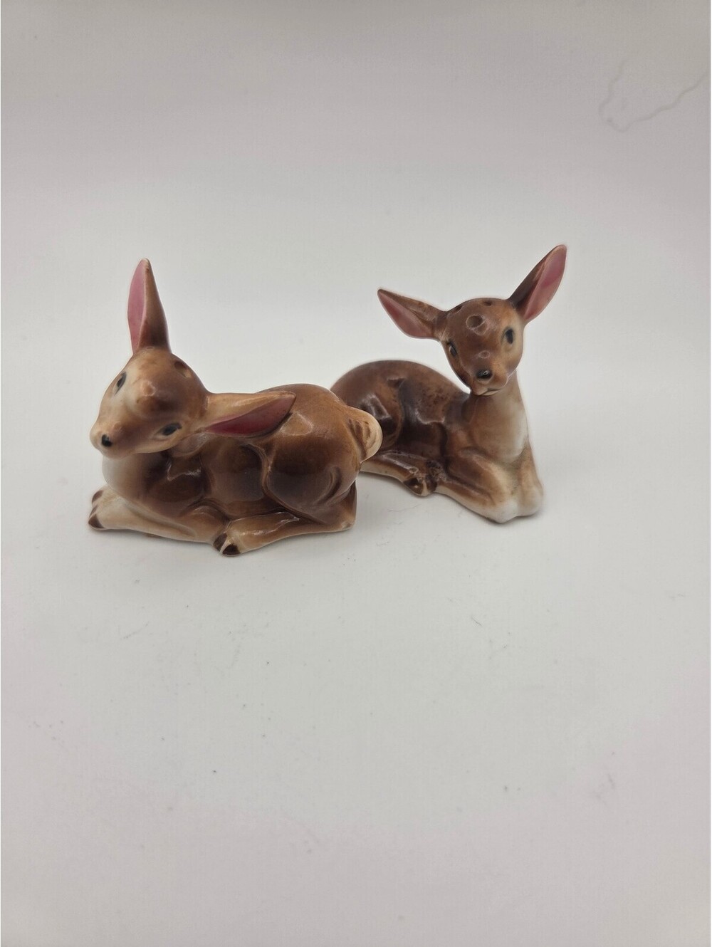 Vintage reclining deer high gloss Japan Salt / Pepper Shakers 1970's